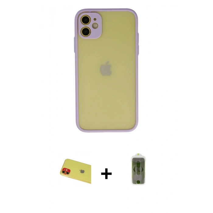 MARSİLYAN™- iPhone 11 Kılıf Ahenk Çizgi Serisi - Siyah Joko Magic 5D Hayalet Cam + Rainbow Kamera Lens Koruma Cam - KI