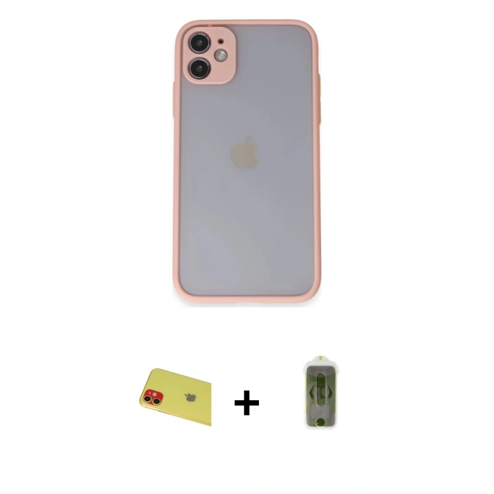 MARSİLYAN™- iPhone 11 Kılıf Ahenk Çizgi Serisi - Siyah Joko Magic 5D Hayalet Cam + Rainbow Kamera Lens Koruma Cam - KI