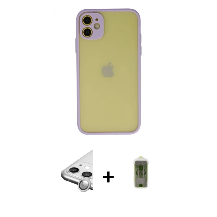 MARSİLYAN™- iPhone 11 Kılıf Ahenk Çizgi Serisi - Siyah Joko Magic 5D Hayalet Cam + Raze Metal Kamera Lens - GS