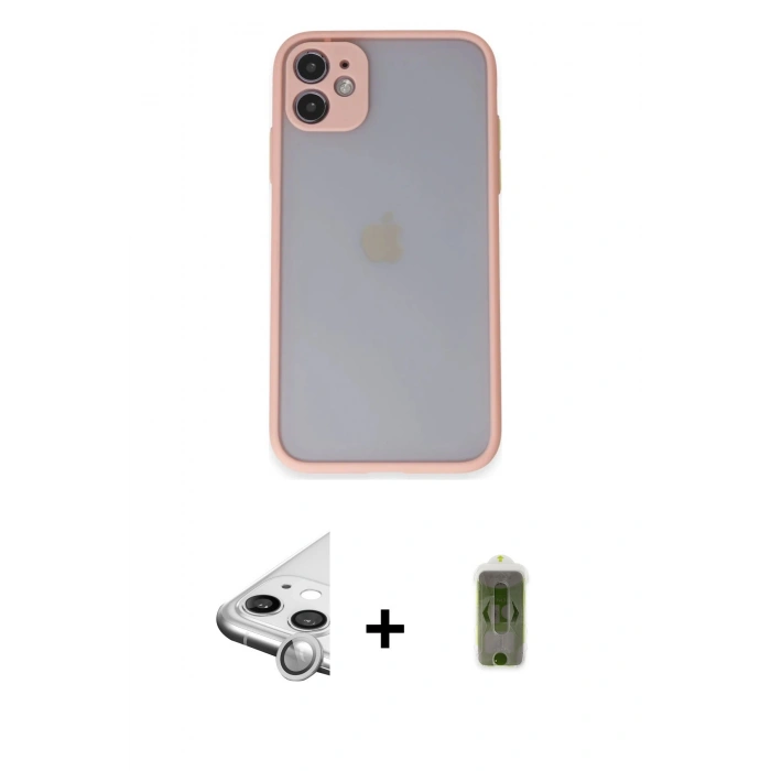MARSİLYAN™- iPhone 11 Kılıf Ahenk Çizgi Serisi - Siyah Joko Magic 5D Hayalet Cam + Raze Metal Kamera Lens - GS