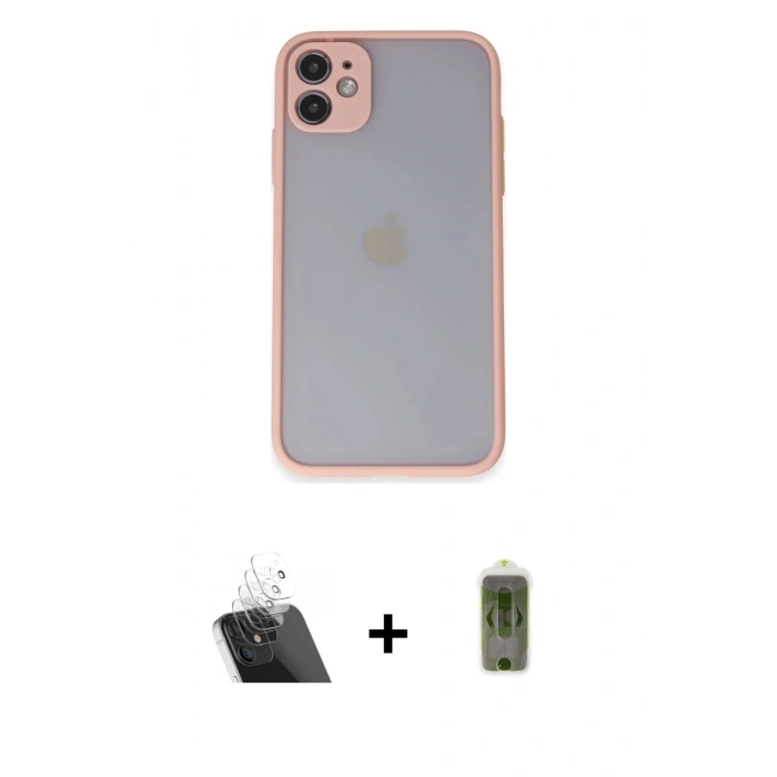 MARSİLYAN™- iPhone 11 Kılıf Ahenk Çizgi Serisi - Siyah Joko Magic 5D Hayalet Cam + Kamera Lens Koruma Cam - SF