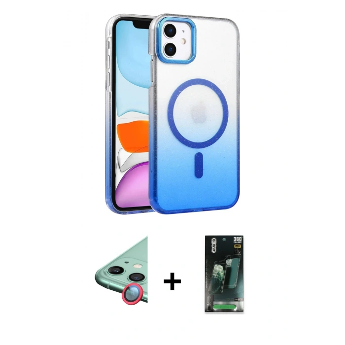 MARSİLYAN™- iPhone 11 Kılıf Ahenk Doku Özel Seri - Şeffaf 360 Full Body Arka Koruyucu + Raze Metal Kamera Lens - KI
