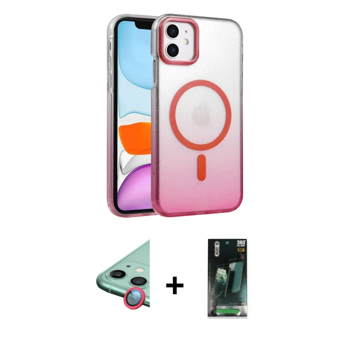 MARSİLYAN™- iPhone 11 Kılıf Ahenk Doku Özel Seri - Şeffaf 360 Full Body Arka Koruyucu + Raze Metal Kamera Lens - KI