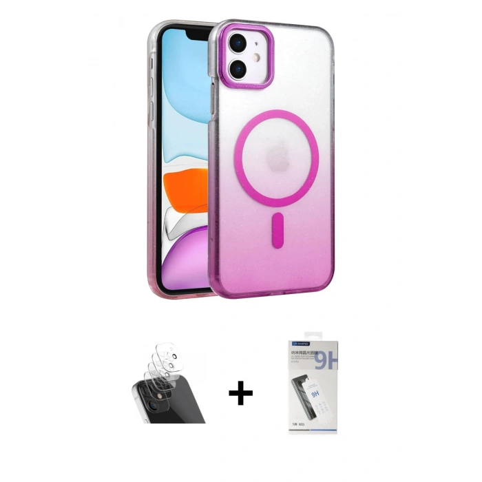 MARSİLYAN™- iPhone 11 Kılıf Ahenk Doku Özel Seri - Şeffaf Uv Polymer Nano Ekran Koruyucu + Kamera Lens Koruma Cam - SF