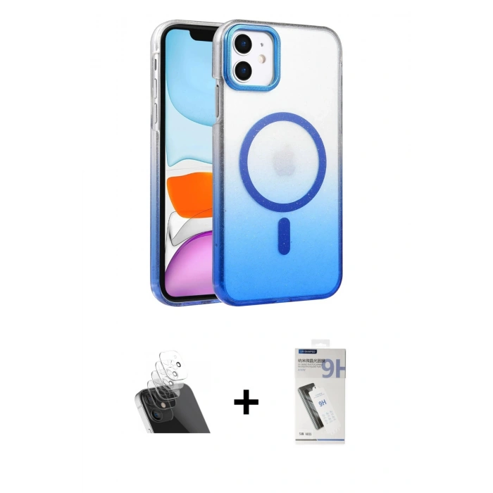 MARSİLYAN™- iPhone 11 Kılıf Ahenk Doku Özel Seri - Şeffaf Uv Polymer Nano Ekran Koruyucu + Kamera Lens Koruma Cam - SF