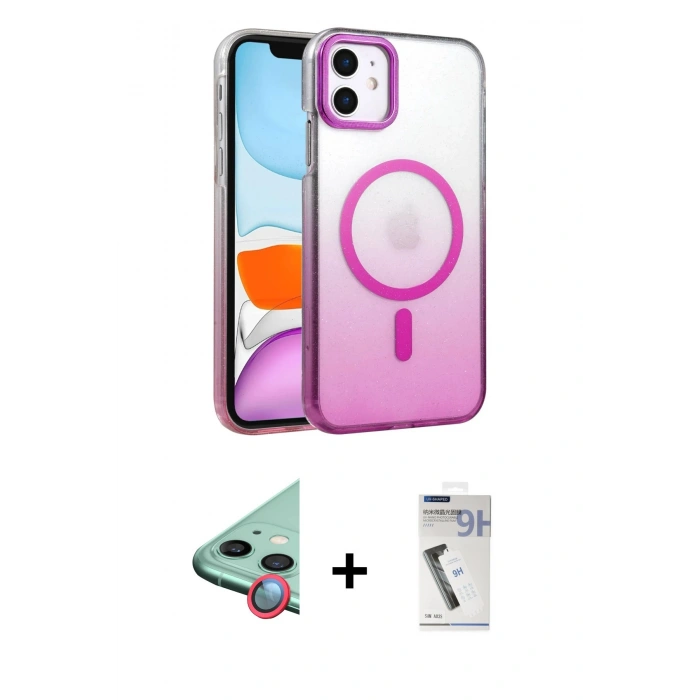 MARSİLYAN™- iPhone 11 Kılıf Ahenk Doku Özel Seri - Şeffaf Uv Polymer Nano Ekran Koruyucu + Raze Metal Kamera Lens - KI