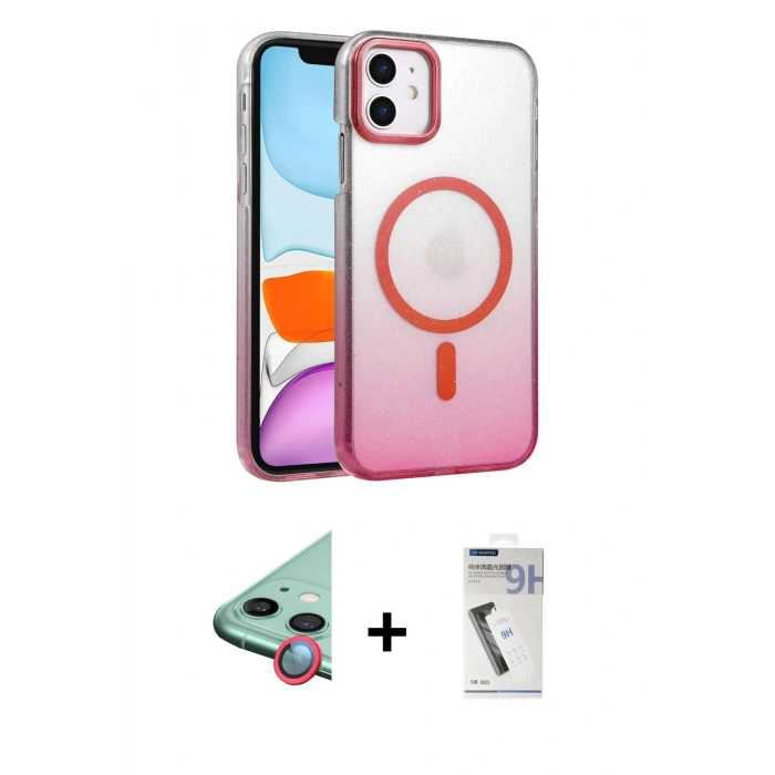 MARSİLYAN™- iPhone 11 Kılıf Ahenk Doku Özel Seri - Şeffaf Uv Polymer Nano Ekran Koruyucu + Raze Metal Kamera Lens - KI