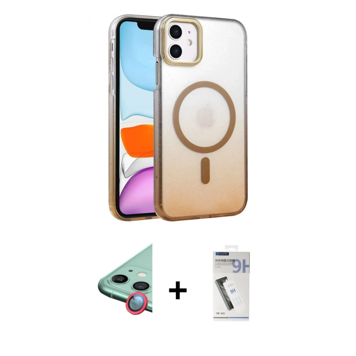 MARSİLYAN™- iPhone 11 Kılıf Ahenk Doku Özel Seri - Şeffaf Uv Polymer Nano Ekran Koruyucu + Raze Metal Kamera Lens - KI
