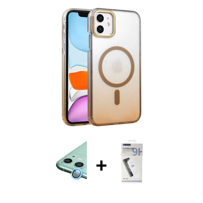 MARSİLYAN™- iPhone 11 Kılıf Ahenk Doku Özel Seri - Şeffaf Uv Polymer Nano Ekran Koruyucu + Mavi Raze Metal Kamera Lens
