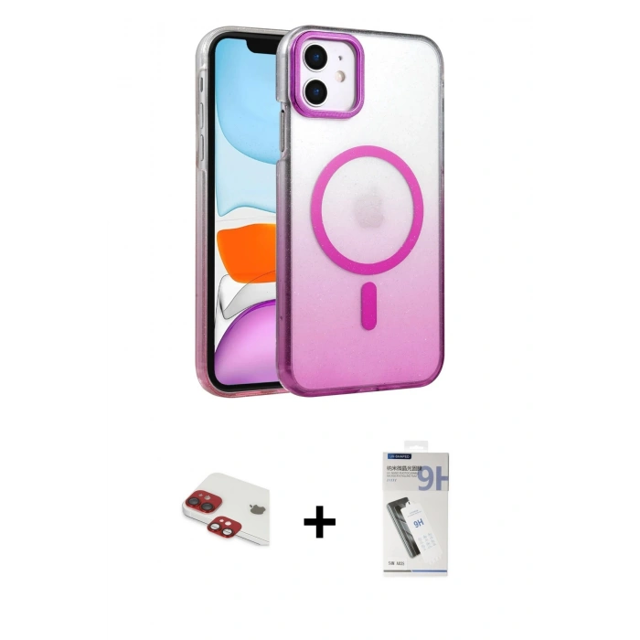 MARSİLYAN™- iPhone 11 Kılıf Ahenk Doku Özel Seri - Şeffaf Uv Polymer Nano Ekran Koruyucu + Pers Alüminyum Kamera Lens - KI