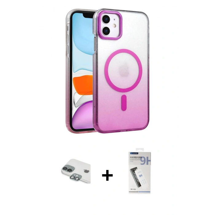 MARSİLYAN™- iPhone 11 Kılıf Ahenk Doku Özel Seri - Şeffaf Uv Polymer Nano Ekran Koruyucu + Pers Alüminyum Kamera Lens - YL