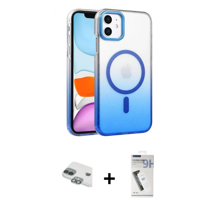 MARSİLYAN™- iPhone 11 Kılıf Ahenk Doku Özel Seri - Şeffaf Uv Polymer Nano Ekran Koruyucu + Pers Alüminyum Kamera Lens - YL