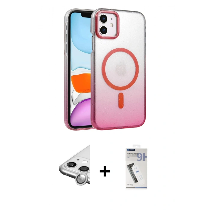 MARSİLYAN™- iPhone 11 Kılıf Ahenk Doku Özel Seri - Şeffaf Uv Polymer Nano Ekran Koruyucu + Raze Metal Kamera Lens - GS