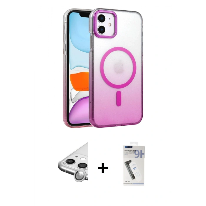 MARSİLYAN™- iPhone 11 Kılıf Ahenk Doku Özel Seri - Şeffaf Uv Polymer Nano Ekran Koruyucu + Raze Metal Kamera Lens - GS