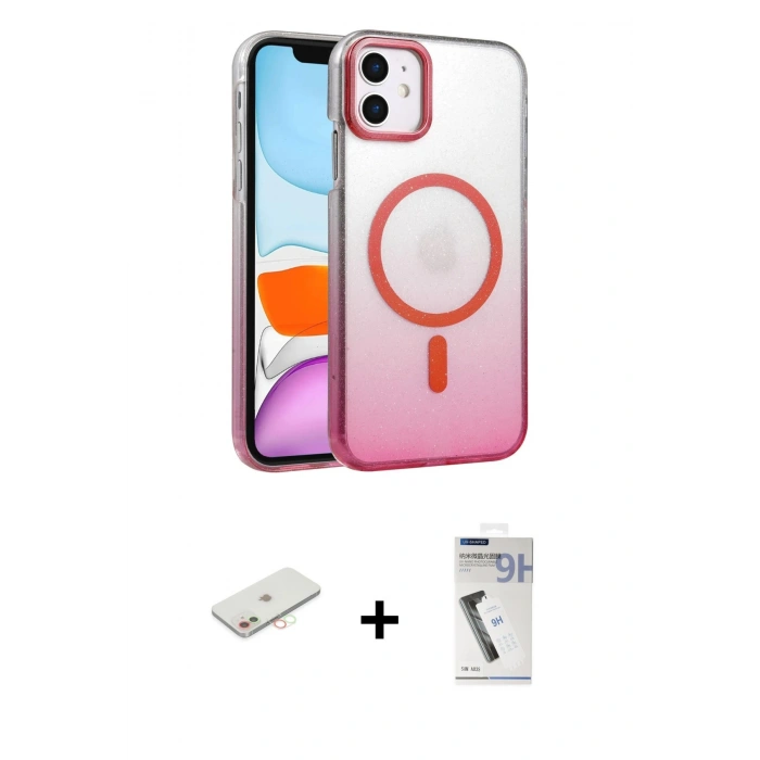 MARSİLYAN™- iPhone 11 Kılıf Ahenk Doku Özel Seri - Şeffaf Uv Polymer Nano Ekran Koruyucu + Renkli Kamera Lens Koruma Cam - YL