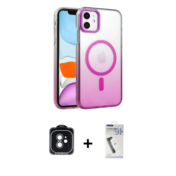 MARSİLYAN™- iPhone 11 Kılıf Ahenk Doku Özel Seri - Şeffaf Uv Polymer Nano Ekran Koruyucu + PVD Metal Kamera Lens - SH