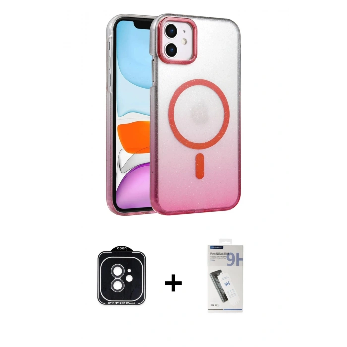 MARSİLYAN™- iPhone 11 Kılıf Ahenk Doku Özel Seri - Şeffaf Uv Polymer Nano Ekran Koruyucu + PVD Metal Kamera Lens - SH
