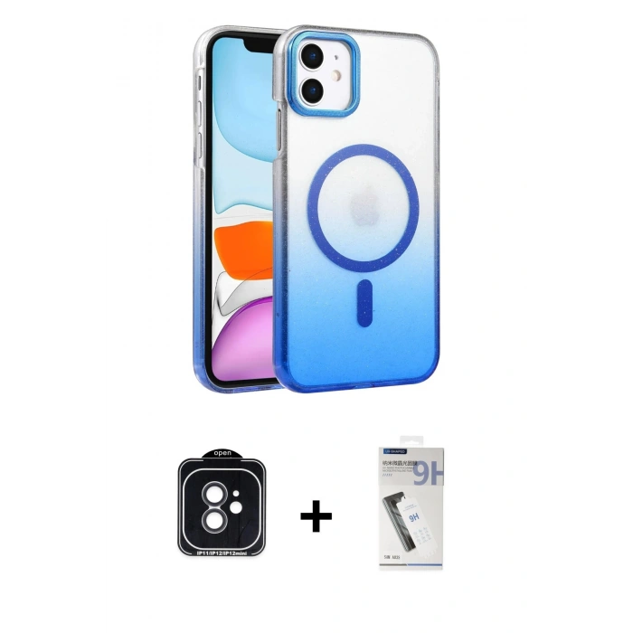 MARSİLYAN™- iPhone 11 Kılıf Ahenk Doku Özel Seri - Şeffaf Uv Polymer Nano Ekran Koruyucu + PVD Metal Kamera Lens - SH