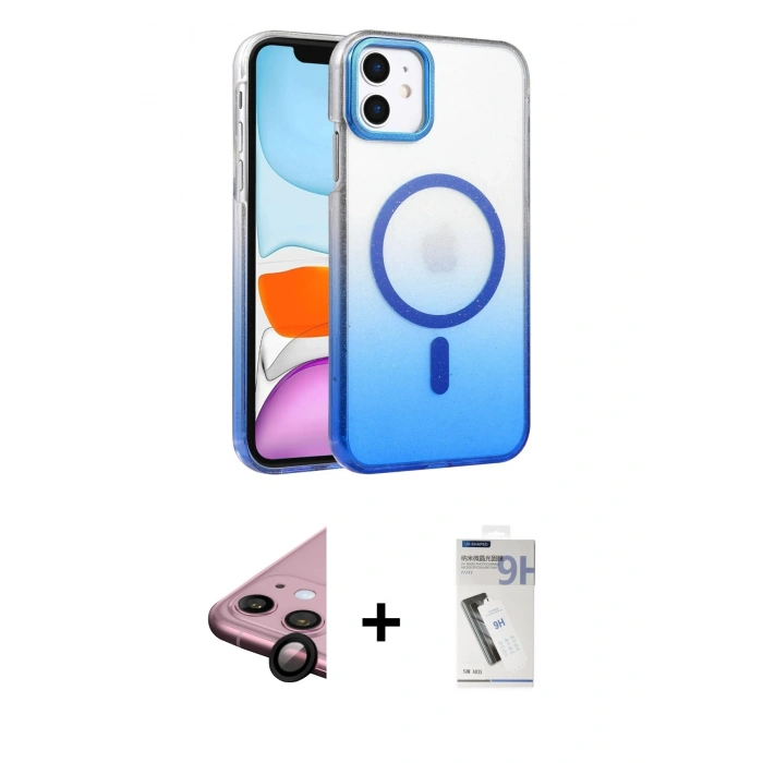 MARSİLYAN™- iPhone 11 Kılıf Ahenk Doku Özel Seri - Şeffaf Uv Polymer Nano Ekran Koruyucu + Raze Metal Kamera Lens - SH