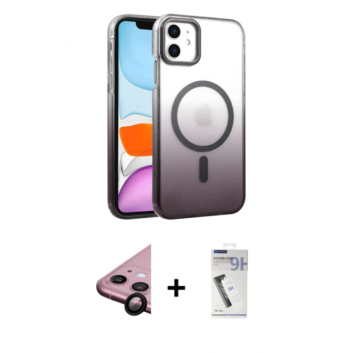 MARSİLYAN™- iPhone 11 Kılıf Ahenk Doku Özel Seri - Şeffaf Uv Polymer Nano Ekran Koruyucu + Raze Metal Kamera Lens - SH