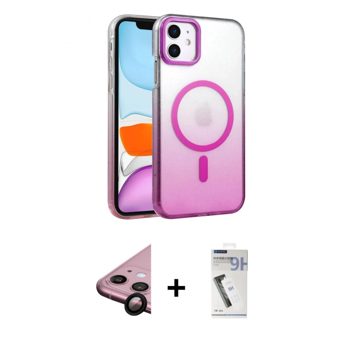 MARSİLYAN™- iPhone 11 Kılıf Ahenk Doku Özel Seri - Şeffaf Uv Polymer Nano Ekran Koruyucu + Raze Metal Kamera Lens - SH