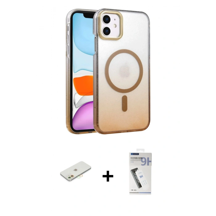 MARSİLYAN™- iPhone 11 Kılıf Ahenk Doku Özel Seri - Şeffaf Uv Polymer Nano Ekran Koruyucu + Renkli Kamera Lens Koruma Cam - TU