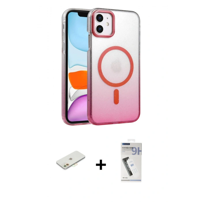 MARSİLYAN™- iPhone 11 Kılıf Ahenk Doku Özel Seri - Şeffaf Uv Polymer Nano Ekran Koruyucu + Renkli Kamera Lens Koruma Cam - TU
