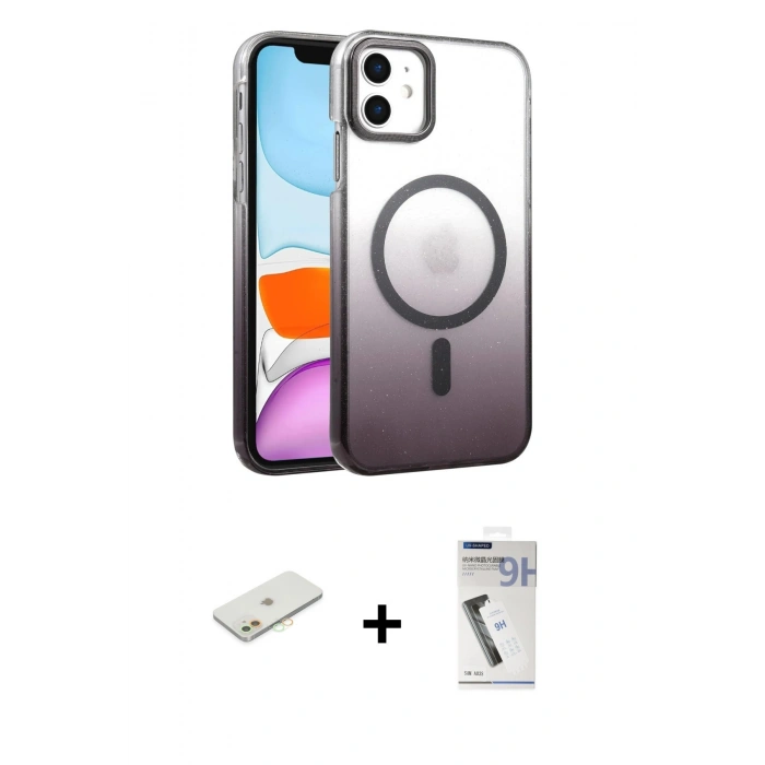 MARSİLYAN™- iPhone 11 Kılıf Ahenk Doku Özel Seri - Şeffaf Uv Polymer Nano Ekran Koruyucu + Renkli Kamera Lens Koruma Cam - TU