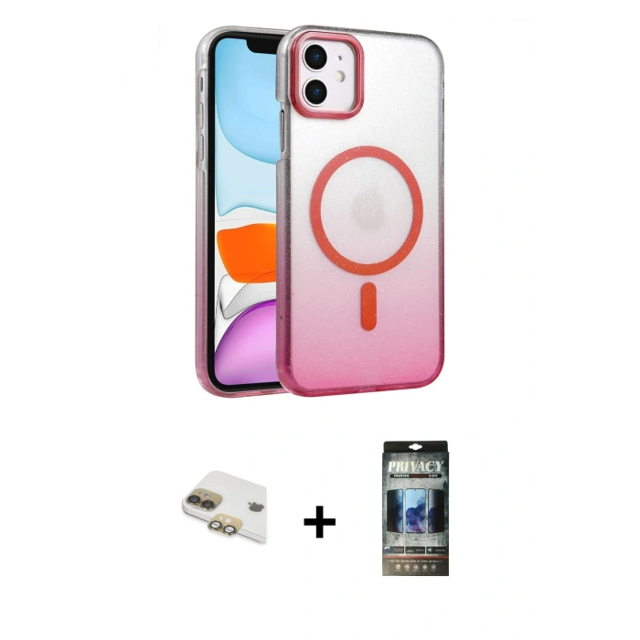 MARSİLYAN™- iPhone 11 Kılıf Ahenk Doku Özel Seri - Siyah 34D Hayalet Izgaralı Cam + Pers Alüminyum Kamera Lens - GD