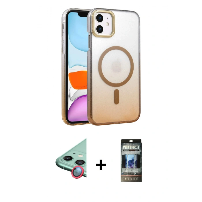 MARSİLYAN™- iPhone 11 Kılıf Ahenk Doku Özel Seri - Siyah 34D Hayalet Izgaralı Cam + Raze Metal Kamera Lens - KI