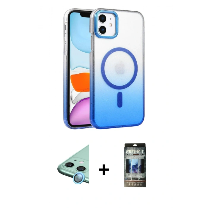 MARSİLYAN™- iPhone 11 Kılıf Ahenk Doku Özel Seri - Siyah 34D Hayalet Izgaralı Cam + Raze Metal Kamera Lens - MI