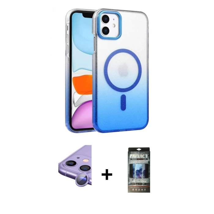 MARSİLYAN™- iPhone 11 Kılıf Ahenk Doku Özel Seri - Siyah 34D Hayalet Izgaralı Cam + Raze Metal Kamera Lens - MR