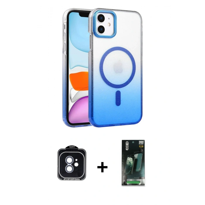 MARSİLYAN™- iPhone 11 Kılıf Ahenk Doku Özel Seri - Siyah 360 Mat Full Body Arka Koruyucu + PVD Metal Kamera Lens - MI
