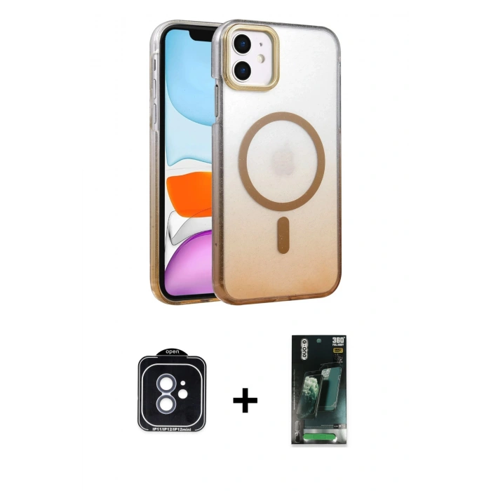 MARSİLYAN™- iPhone 11 Kılıf Ahenk Doku Özel Seri - Siyah 360 Mat Full Body Arka Koruyucu + PVD Metal Kamera Lens - MI