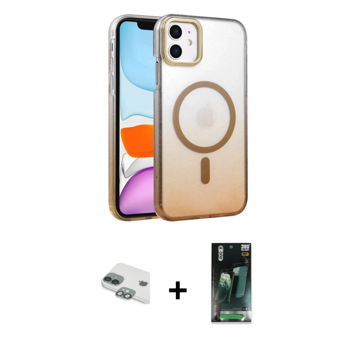 MARSİLYAN™- iPhone 11 Kılıf Ahenk Doku Özel Seri - Siyah 360 Mat Full Body Arka Koruyucu + Pers Alüminyum Kamera Lens - YL
