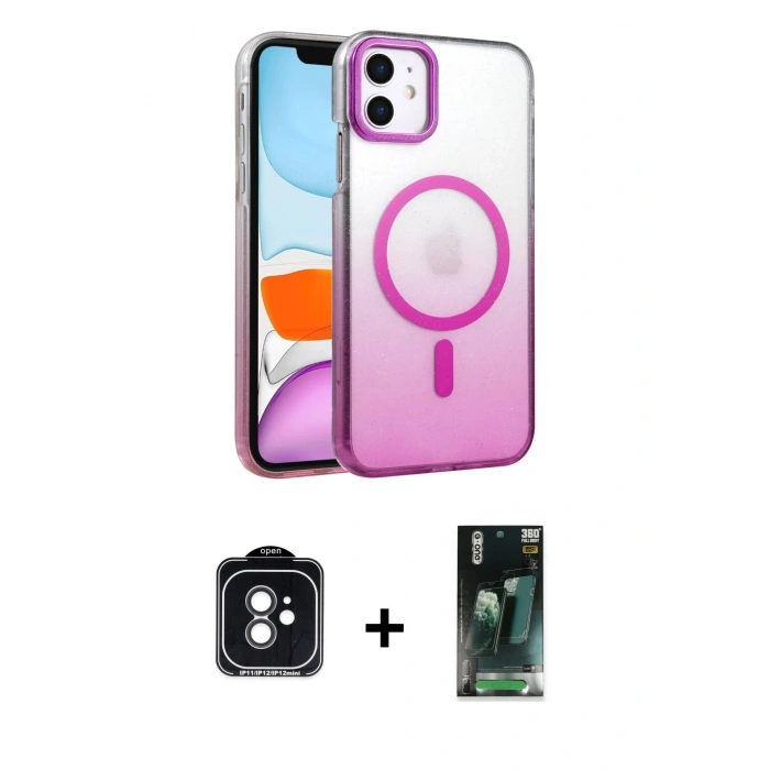 MARSİLYAN™- iPhone 11 Kılıf Ahenk Doku Özel Seri - Siyah 360 Mat Full Body Arka Koruyucu + PVD Metal Kamera Lens - SH