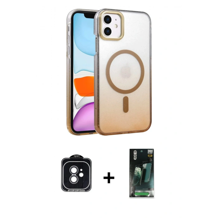 MARSİLYAN™- iPhone 11 Kılıf Ahenk Doku Özel Seri - Siyah 360 Mat Full Body Arka Koruyucu + PVD Metal Kamera Lens - SH