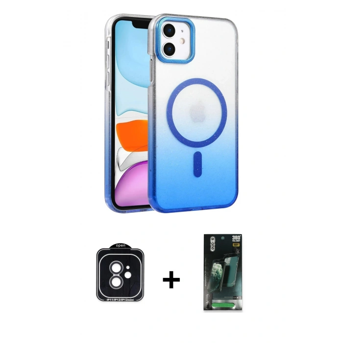 MARSİLYAN™- iPhone 11 Kılıf Ahenk Doku Özel Seri - Siyah 360 Mat Full Body Arka Koruyucu + PVD Metal Kamera Lens - SH