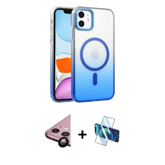 MARSİLYAN™- iPhone 11 Kılıf Ahenk Doku Özel Seri - Siyah 3D Antistatik Cam Ekran Koruyucu + Raze Metal Kamera Lens - SH