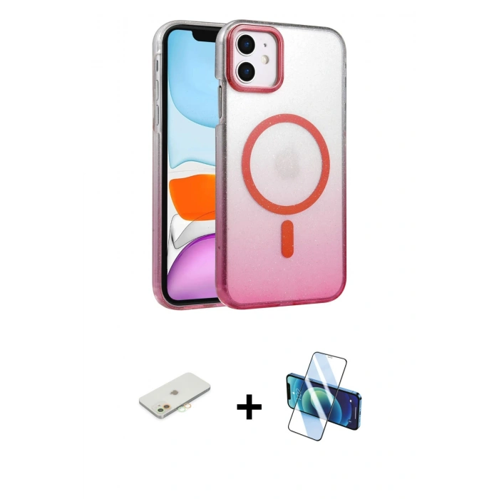 MARSİLYAN™- iPhone 11 Kılıf Ahenk Doku Özel Seri - Siyah 3D Antistatik Cam Ekran Koruyucu + Renkli Kamera Lens Koruma Cam - TU