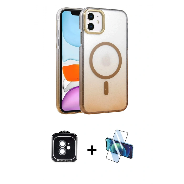 MARSİLYAN™- iPhone 11 Kılıf Ahenk Doku Özel Seri - Siyah 3D Antistatik Cam Ekran Koruyucu + PVD Metal Kamera Lens - YL