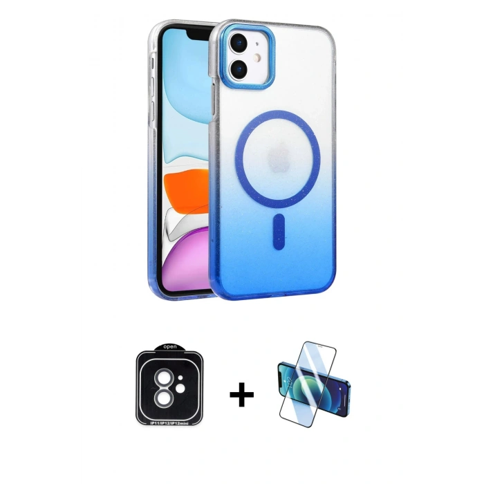 MARSİLYAN™- iPhone 11 Kılıf Ahenk Doku Özel Seri - Siyah 3D Antistatik Cam Ekran Koruyucu + PVD Metal Kamera Lens - YL
