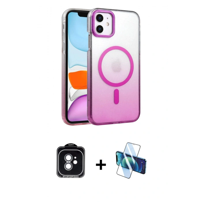 MARSİLYAN™- iPhone 11 Kılıf Ahenk Doku Özel Seri - Siyah 3D Antistatik Cam Ekran Koruyucu + PVD Metal Kamera Lens - YL