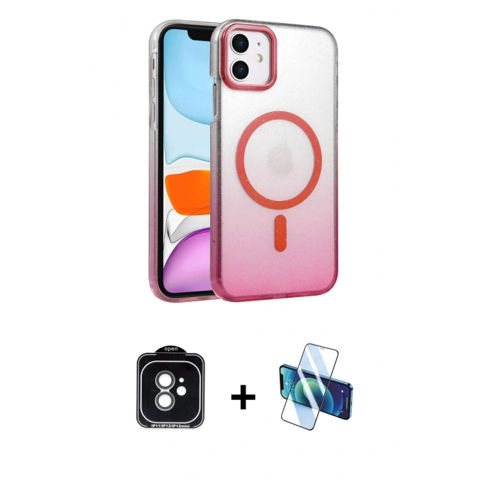 MARSİLYAN™- iPhone 11 Kılıf Ahenk Doku Özel Seri - Siyah 3D Antistatik Cam Ekran Koruyucu + PVD Metal Kamera Lens - YL