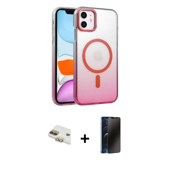 MARSİLYAN™- iPhone 11 Kılıf Ahenk Doku Özel Seri - Siyah 3D Antistatik Hayalet Cam Ekran Koruyucu + Pers Alüminyum Kamera Lens - GD