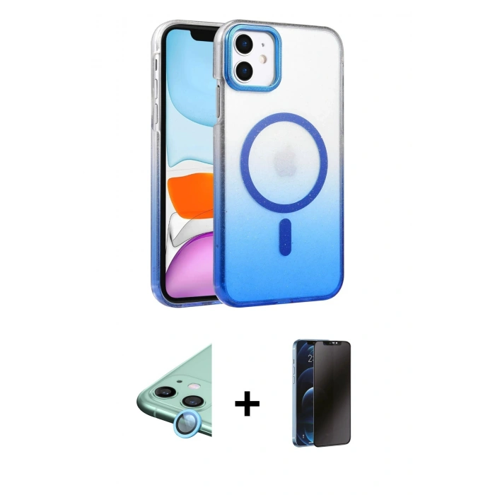 MARSİLYAN™- iPhone 11 Kılıf Ahenk Doku Özel Seri - Siyah 3D Antistatik Hayalet Cam Ekran Koruyucu + Raze Metal Kamera Lens - MI