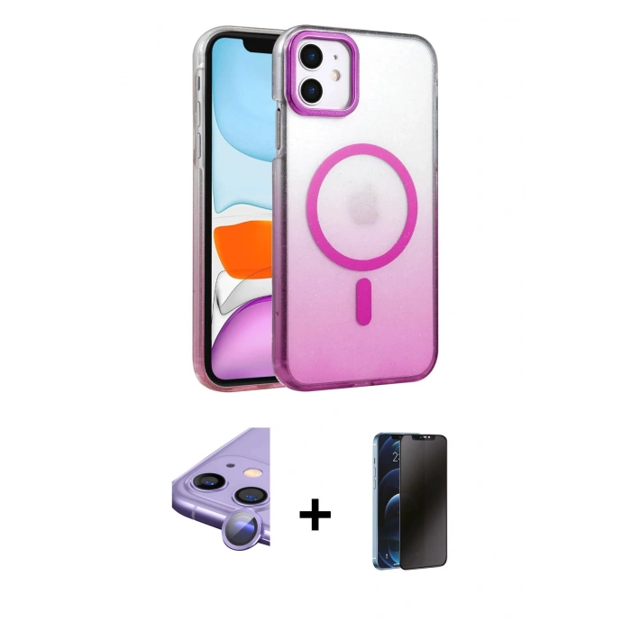 MARSİLYAN™- iPhone 11 Kılıf Ahenk Doku Özel Seri - Siyah 3D Antistatik Hayalet Cam Ekran Koruyucu + Raze Metal Kamera Lens - MR