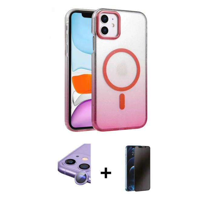 MARSİLYAN™- iPhone 11 Kılıf Ahenk Doku Özel Seri - Siyah 3D Antistatik Hayalet Cam Ekran Koruyucu + Raze Metal Kamera Lens - MR