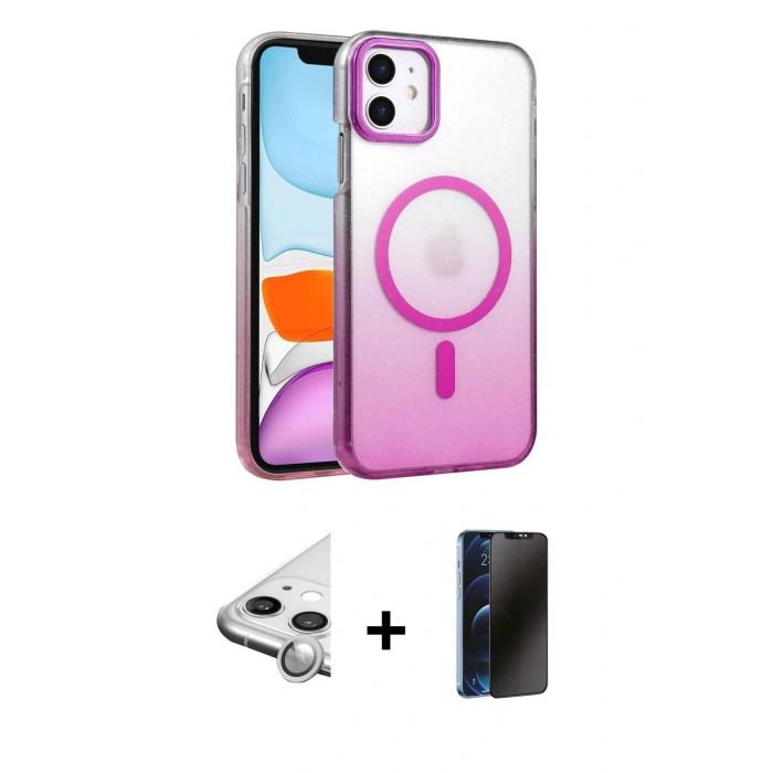 MARSİLYAN™- iPhone 11 Kılıf Ahenk Doku Özel Seri - Siyah 3D Antistatik Hayalet Cam Ekran Koruyucu + Raze Metal Kamera Lens - GS