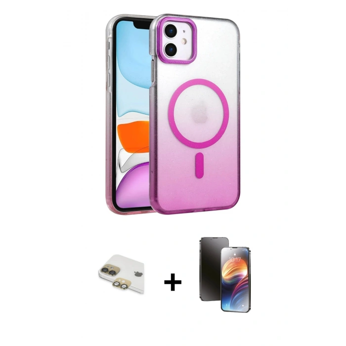 MARSİLYAN™- iPhone 11 Kılıf Ahenk Doku Özel Seri - Siyah 3D Antistatik Mat Seramik Nano Ekran Koruyucu + Pers Alüminyum Kamera Lens - GD